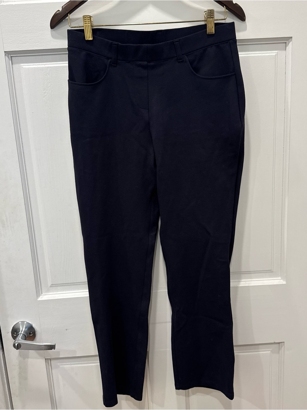 Quince Ultra-Stretch Ponte Straight Leg Pants Navy Blue Medium Petite Workwear